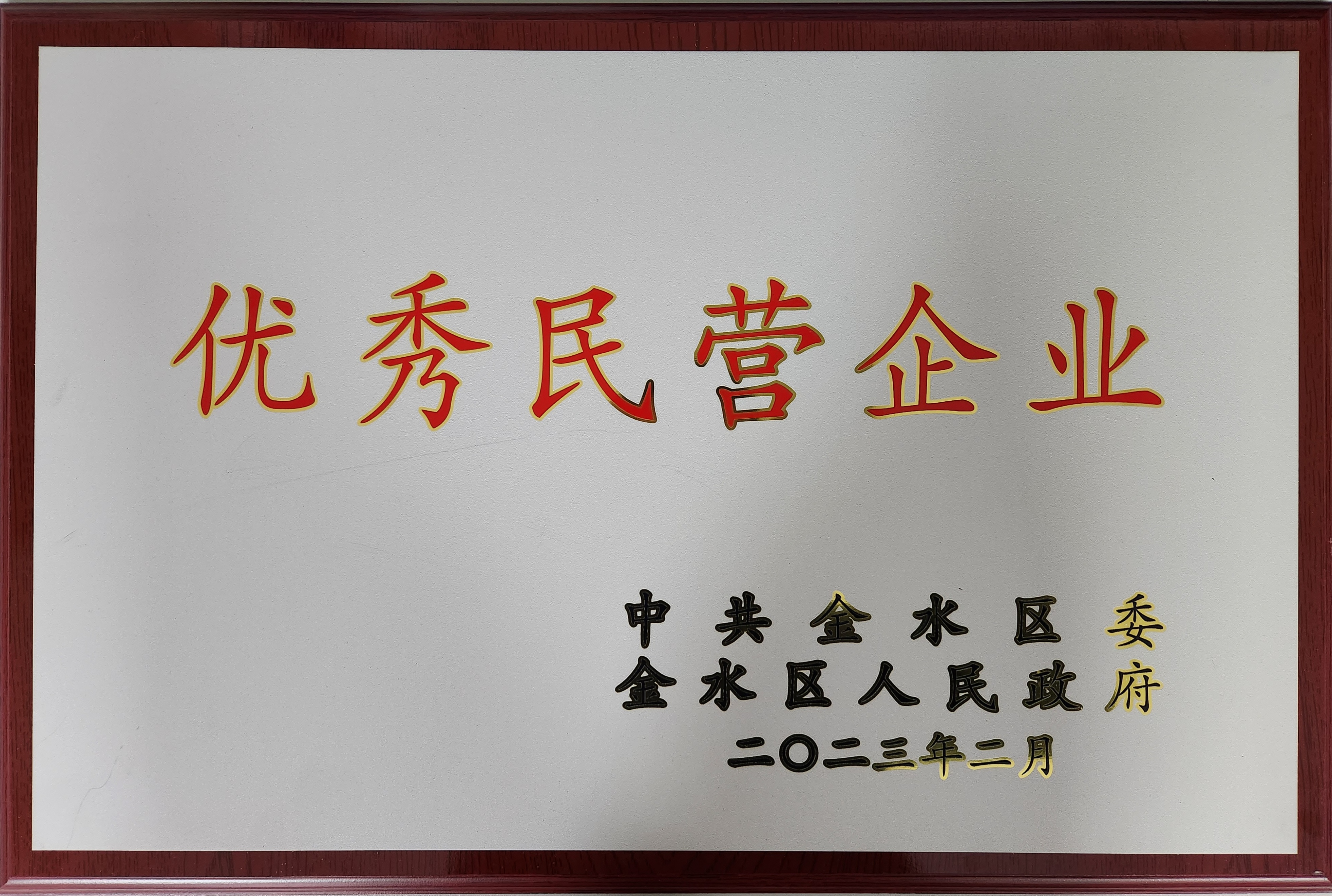2023年金水区优秀民营企业奖牌